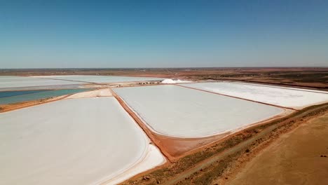 Imágenes-Aéreas-Gran-Mina-De-Sal-Australiana,-Paisaje-árido,-Círculos-De-Drones-De-Derecha-A-Izquierda