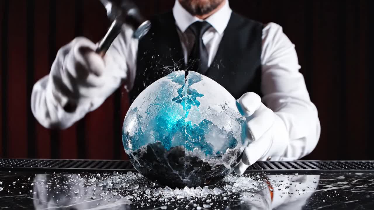 Bartender Making a Cocktail with Ice