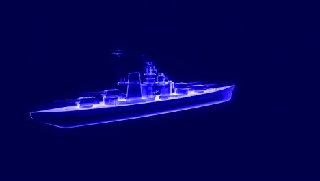 3d animation of a battleship hologram rotating and also loopable