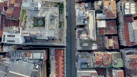 aerial view i̇stiklal avenue, taksim beyoglu, with drone from istanbul no people, covid-19 pandemic curfew istiklal street.