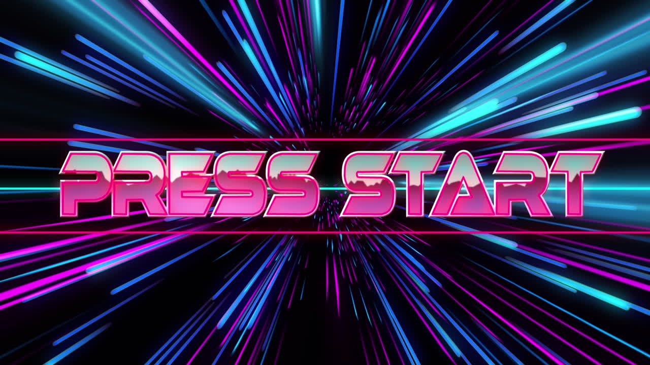 분홍색과 파란색 네온 조명 경로를 통해 언론 시작의 애니메이션