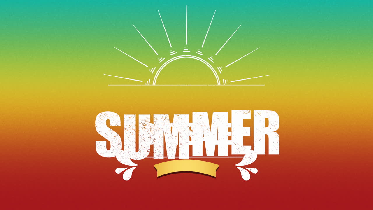 태양 광선과 그런지 질감의 리본으로 큰 여름 판매