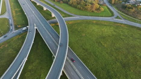 a aerial view a country highway with bridges on which cars drive