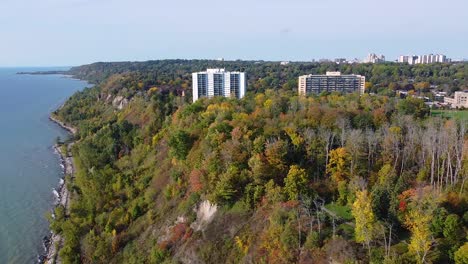 scarborough bluffs near guildwood inn with residential apartment buildings on waterfront shoreline