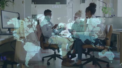 animation of data processing over diverse business people in office