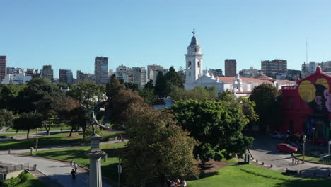 aerial - recoleta cultural center, buenos aires, argentina, wide circle shot