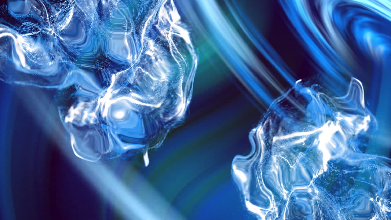 White liquid energy over swirling blue and white light on black background