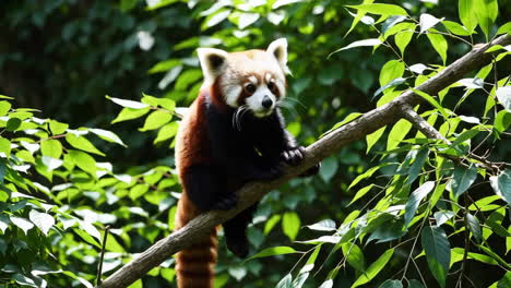 panda roja descansando en una rama de árbol
