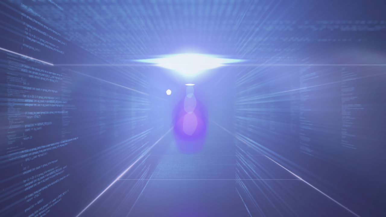 Animation of digital data streams and glowing light showcasing futuristic technology