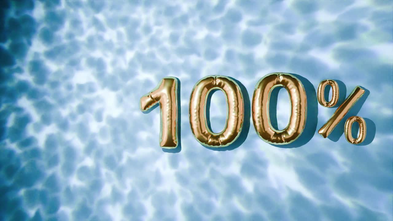 파란색 바탕에 물 위에 떠다니는 100% 황금색 물결