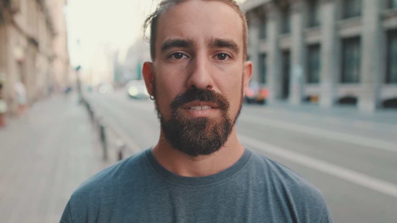 Portrait of a Bearded Man in an Urban Setting