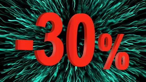 animation of 30 percent off over fireworks on black background