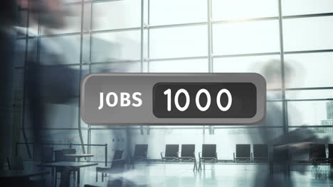 animation of numbers and jobs text over busy office