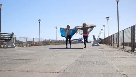 hermanos divirtiéndose cerca de la playa 4k