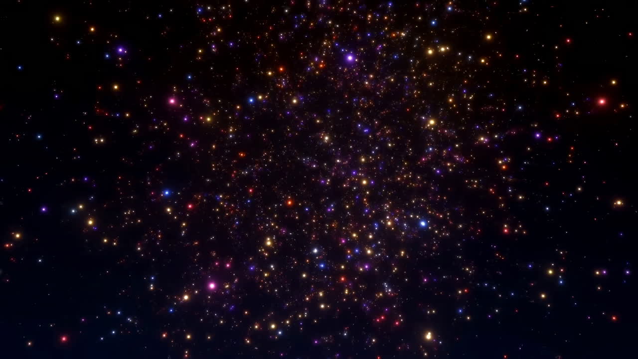 Stelle scintillanti vivaci e colorate nello spazio buio