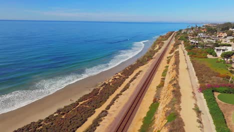 aerial view of del mar bluffs railroad tracks in san diego county, california, usa