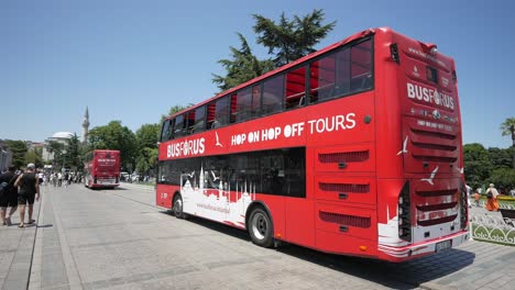 red double-decker bus in istanbul