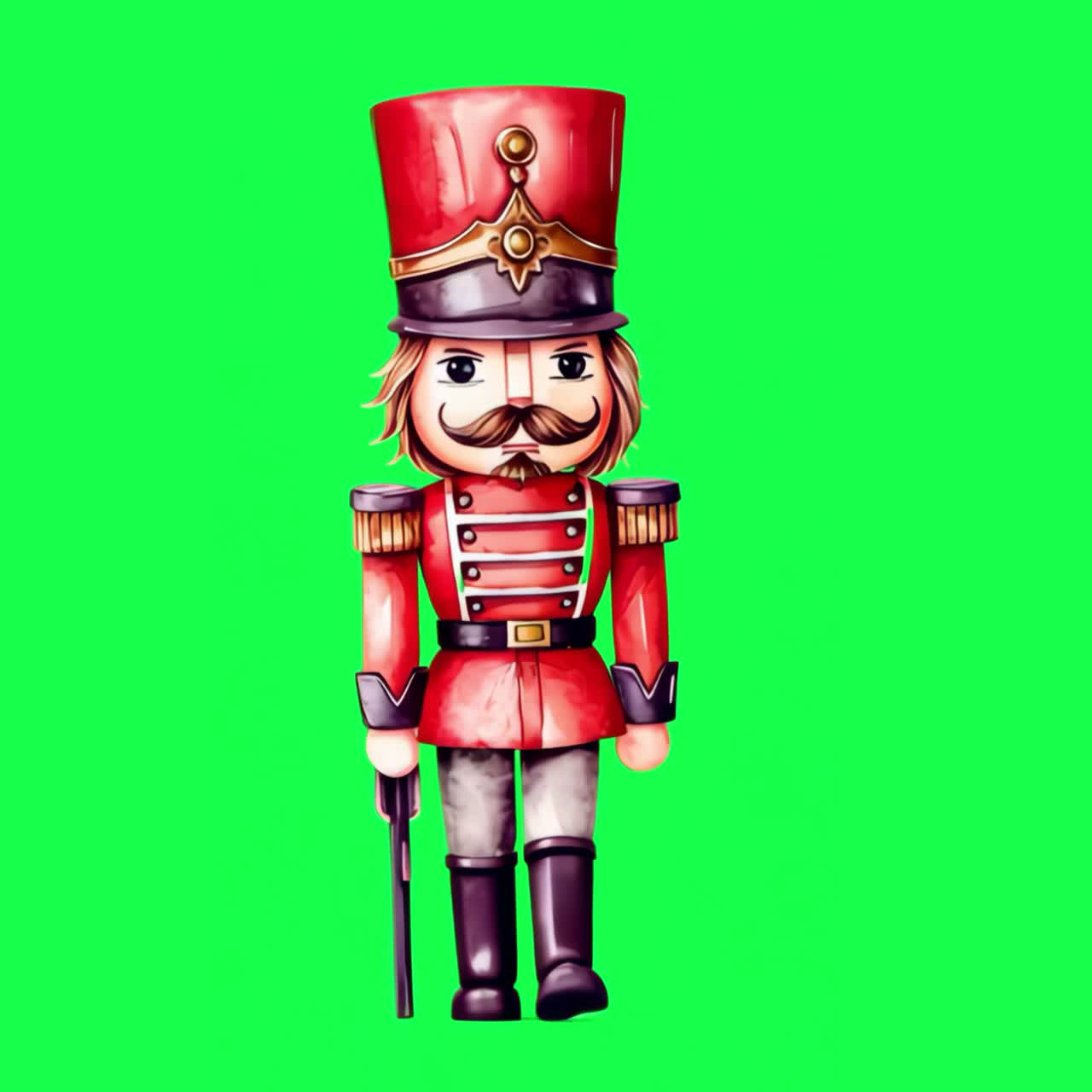 Classic festive nutcracker soldier illustration animation, transparent 4K video, green screen