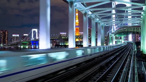 tokyo night view with shinkansen train