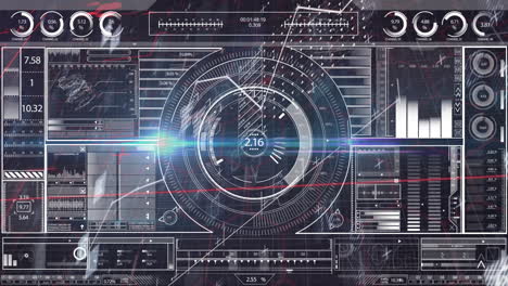 animation with futuristic digital interface, circular patterns, data graphs moving