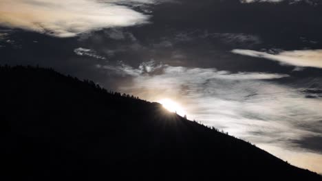 majestic sunrise over an ominous silhouetted mountain
