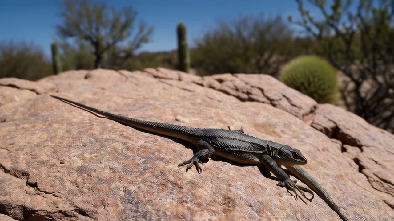 Lizard basking on a rock in the desert