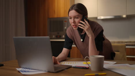the woman works from home. remote work with employees and customers from home.
