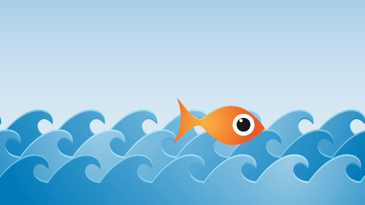 바다가 풍부하고 물고기가 바다 밖으로 뛰어나오는 애니메이션 지속 가능한 시 개념