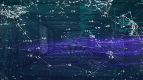 animation of network of connections over dna strand and data processing on black background