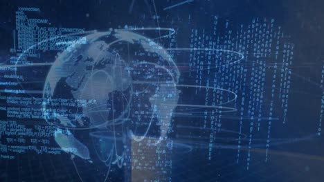 animation of globe and data processing over dark background