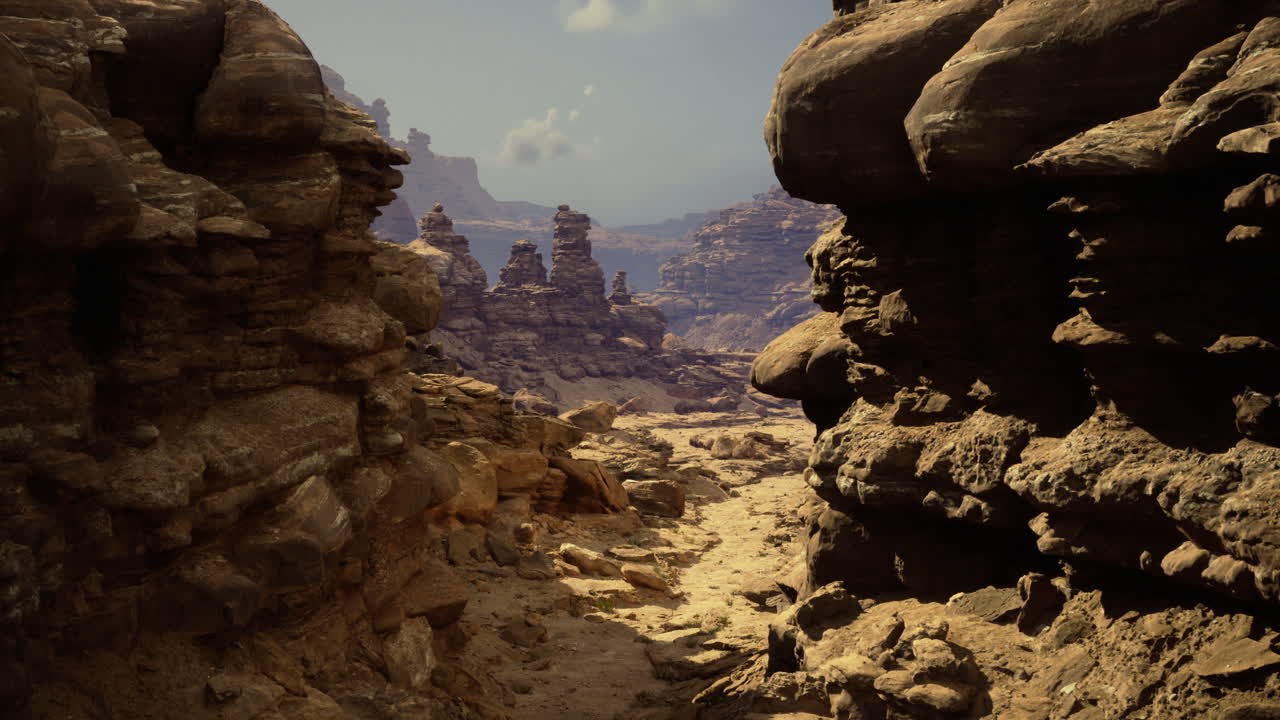 Stunning rock formations in a canyon during the midday sun