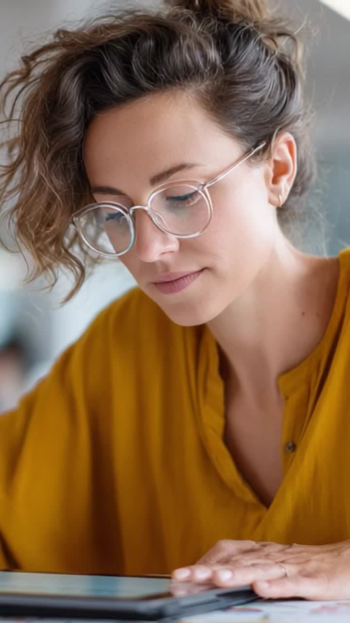 Focused Individual Engaging with Digital Device While Wearing Casual Attire, Showcasing Concentration and Thoughtfulness in a Modern Workspace Setting