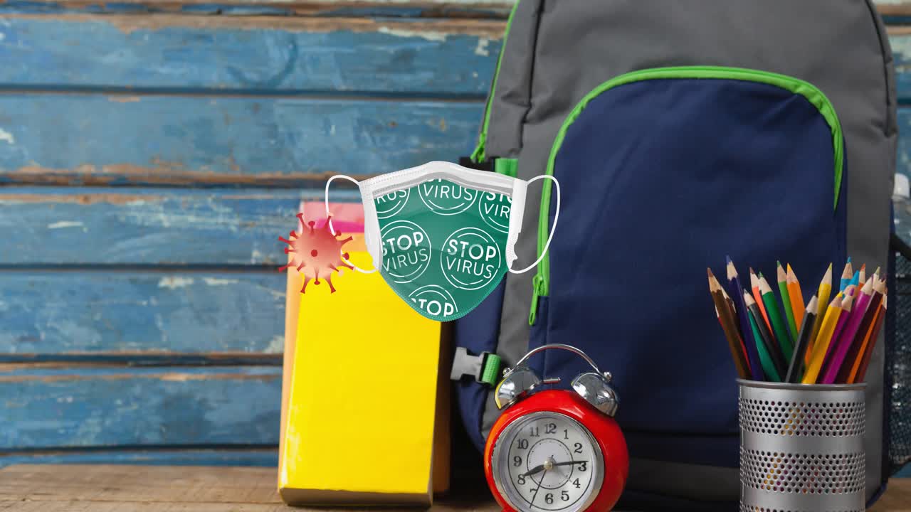 ストップウイルスフェイスマスク,目覚まし時計,学校用品に反射するcovidウイルスのアニメーション