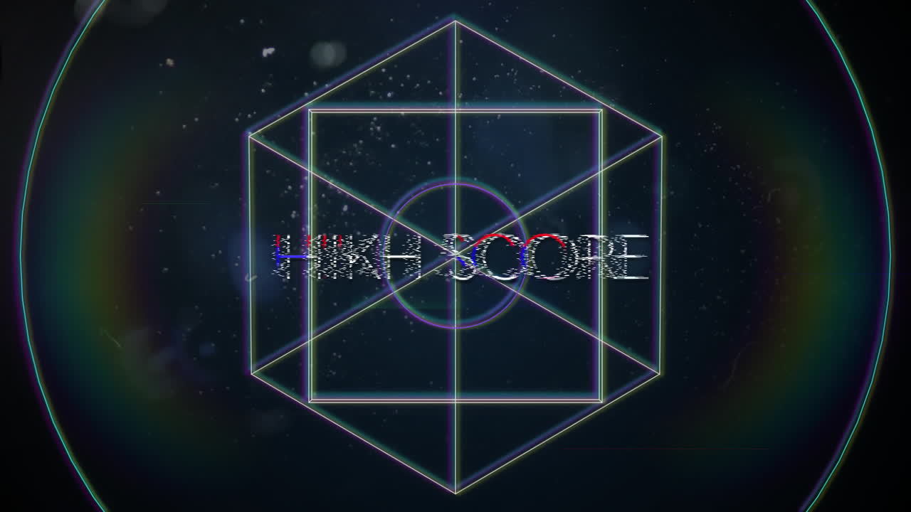 애니메이션 빈티지 비디오 게임 화면에 높은 점수를 적은 단어