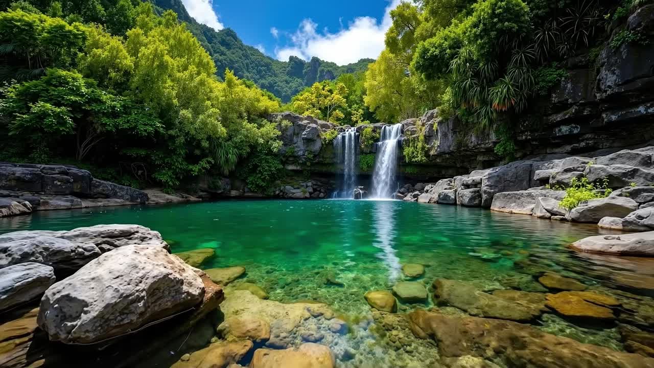 푸른 숲 한가운데 에 있는 작은 폭포