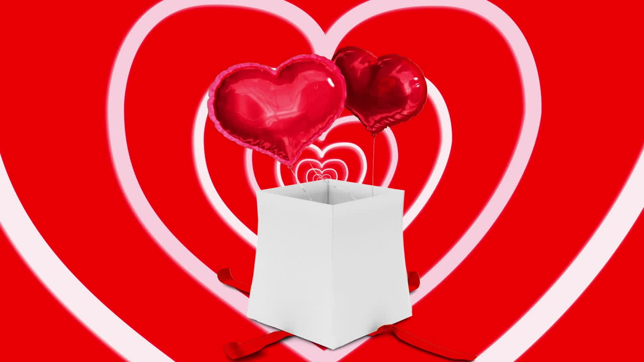 animazione di palloncini di cuore rosso su sfondo rosso