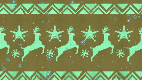 Animation-of-green-christmas-pattern-with-reindeer-and-snow