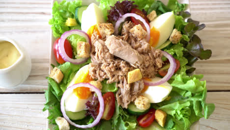 tuna with vegetable salad and eggs