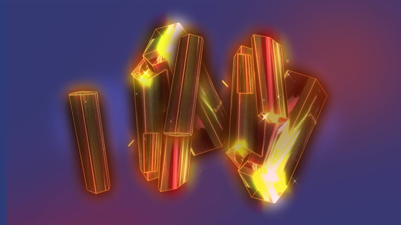 animación de bloques naranjas brillantes que giran sobre un fondo oscuro