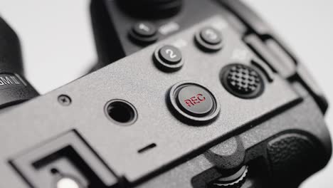 close-up shot of the record button on the sony fx3, highlighting the ergonomic design for quick access