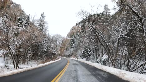 snowy winter scenic drive along mountain pass road, american fork utah