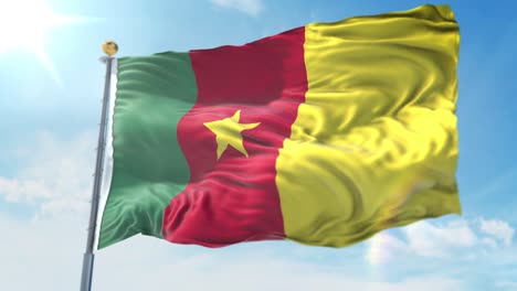 4k-Ilustración-3d-De-La-Bandera-Ondeante-En-Un-Poste-Del-País-Camerún