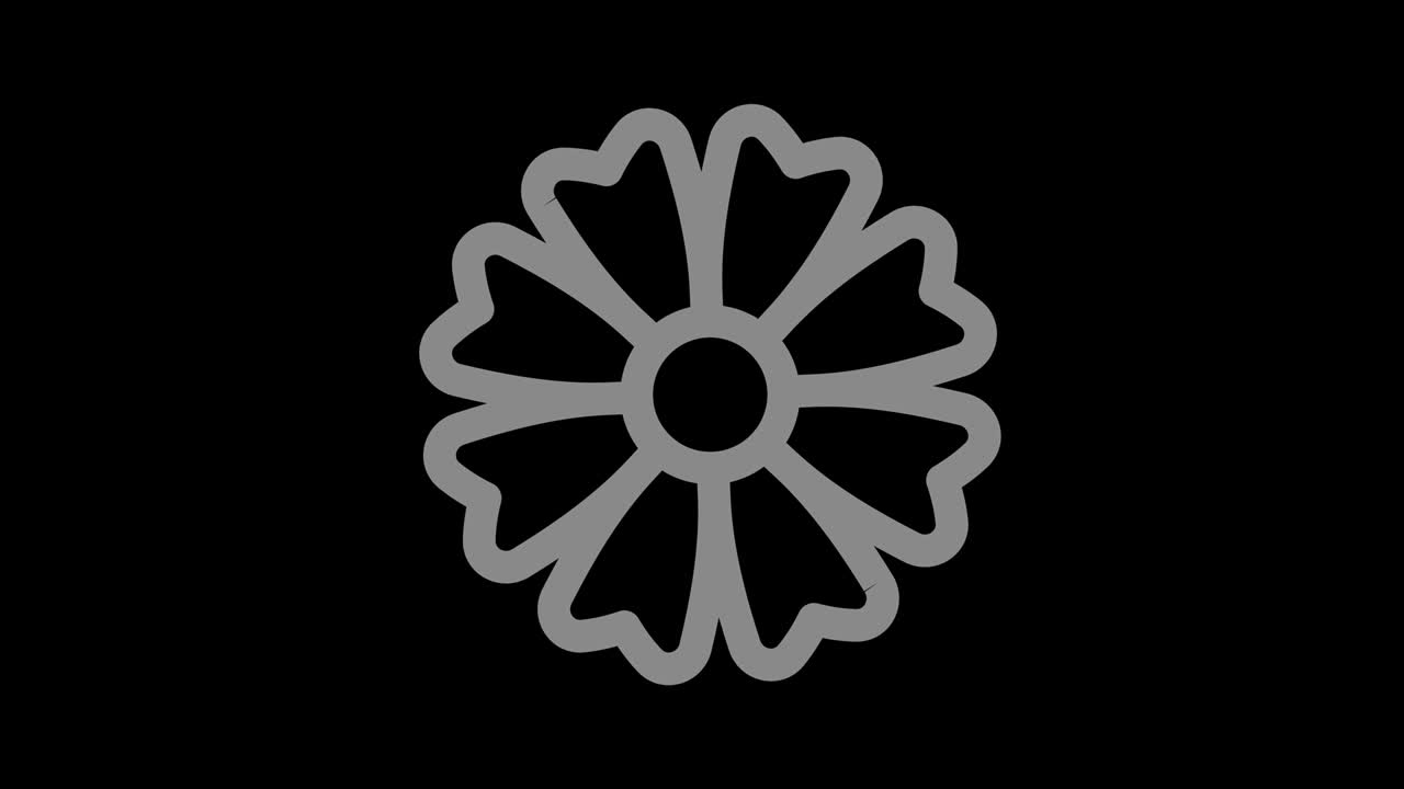 objeto gráfico en blanco y negro con efecto estroboscópico e hipnótico, que gira en el sentido de las agujas del reloj disminuyendo el tamaño de pantalla completa a desaparecer en el centro, en formato de video 16: 9