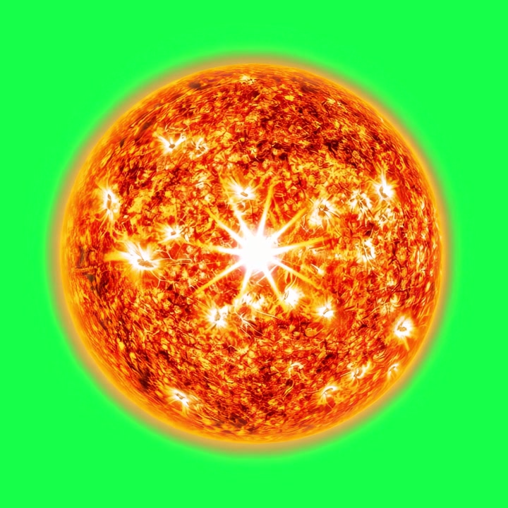 Animeret glødende solkugle på grøn skærmbaggrund