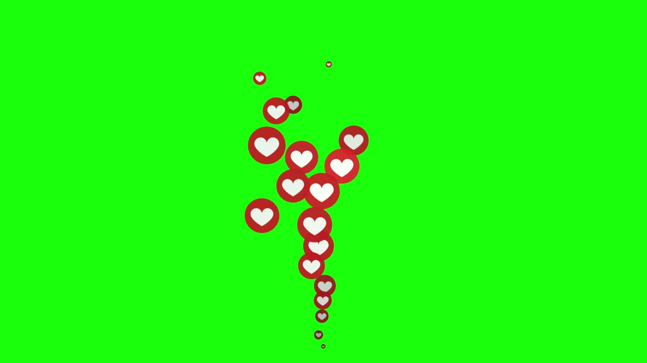 Social Media LiveStream Reactions Animated hearts on green screen in 60 FPS