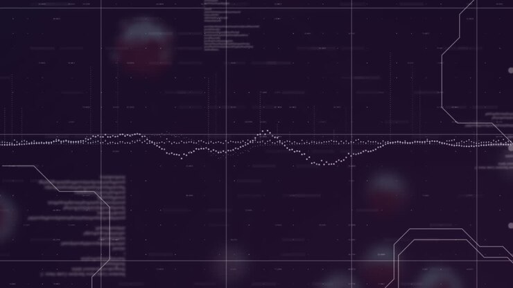 Animation of graph, programming language and infected cells and abstract pattern on blue background
