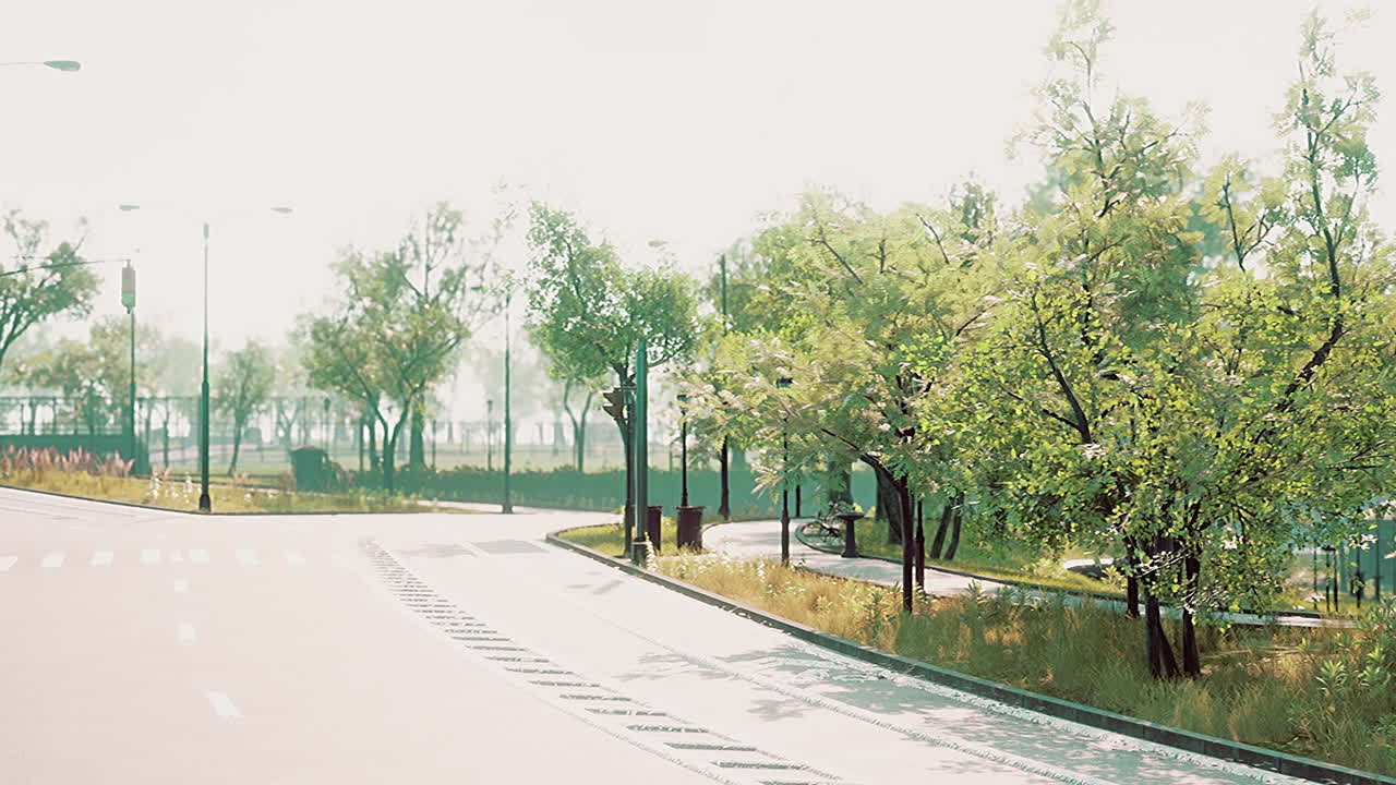 빈 도로 와 유럽 의 아침 빛 을 가진 도시 거리