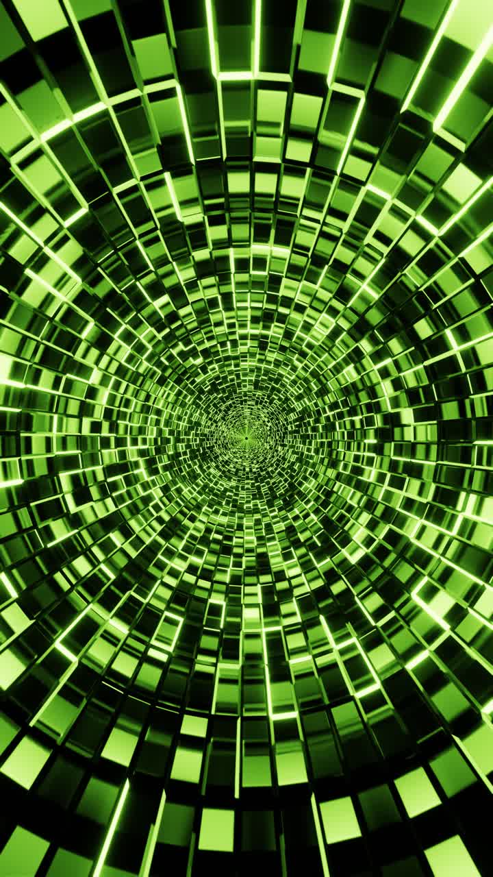 Flying into tunnel, sci-fi spaceship corridor. Futuristic background for tech titles. Vertical loop