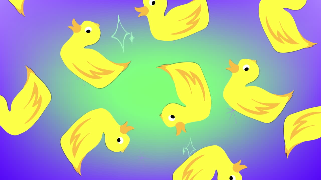 animación de iconos de pato en el fondo verde.