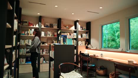 cozy bookstore cafe with a view